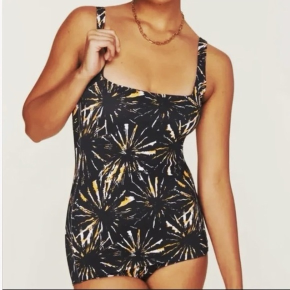 Andie One Piece Swimsuit Women's S Black Fireworks Burst NWT #AO0337 Retro
